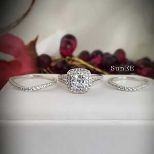 3pc Real 925 Double Halo Wedding Ring